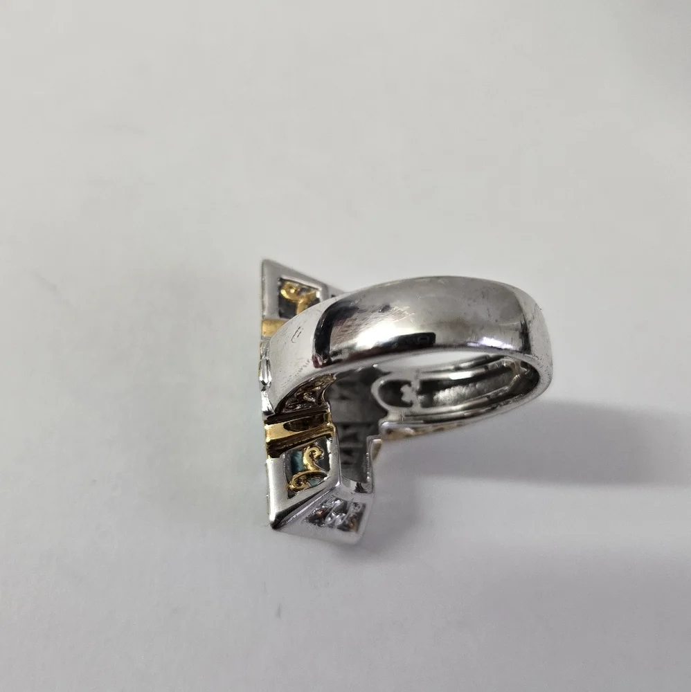 Sterling Silver 925 Rectangular Design Vibrant RING - Picture 6 of 7